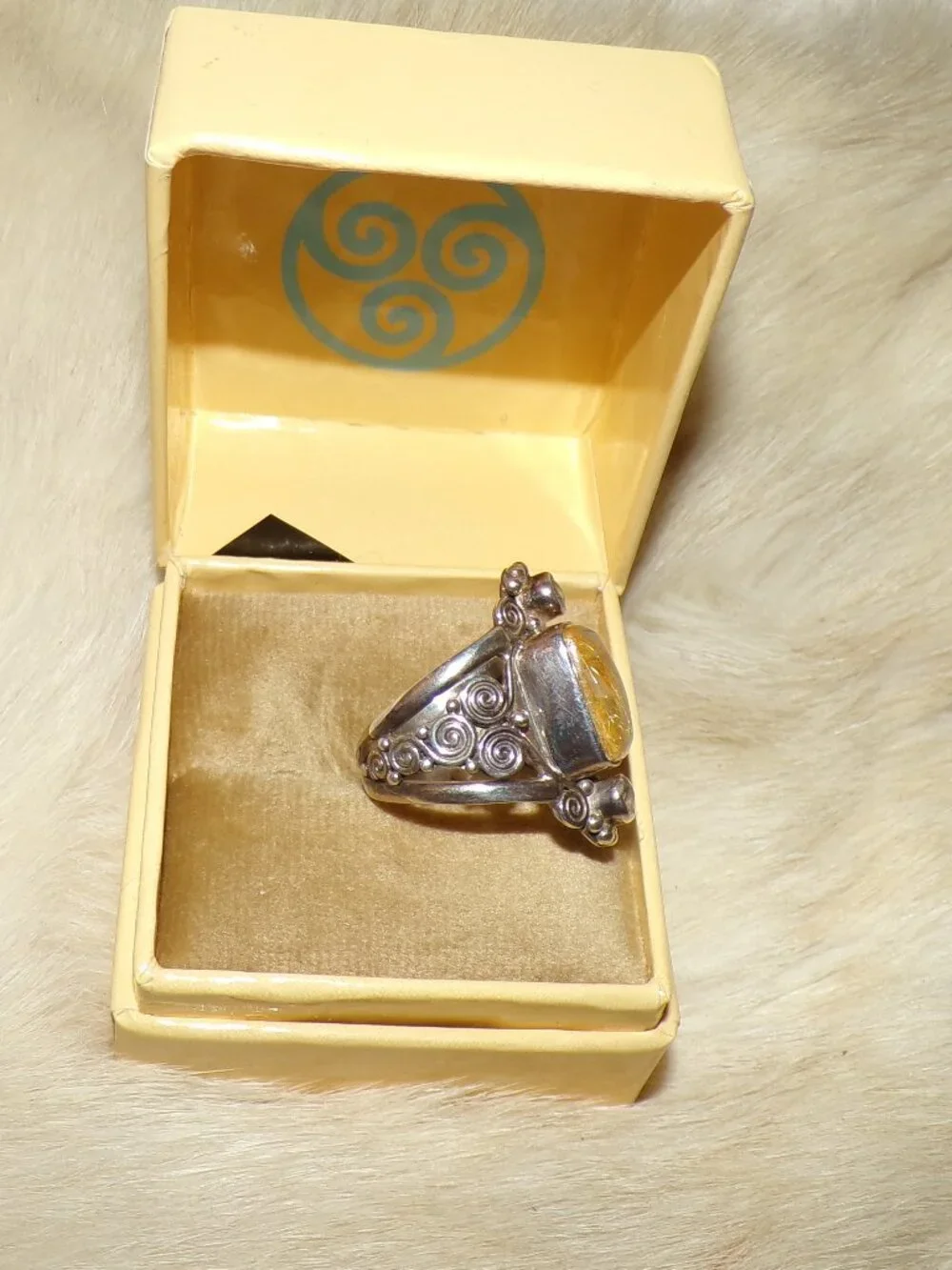Sajen Rutilated Golden Quartz and Brazilian Citrine Ring Sterling Silver NEW